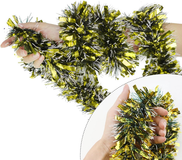 32.8 Ft Gold Tinsel Garland Metallic Shiny Twist Garland Hanging Decorations for Christmas Holiday Birthday Party Supplies Indoor Outdoor Ornaments Home Decor