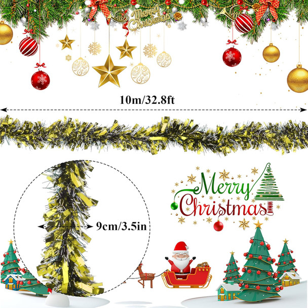 32.8 Ft Gold Tinsel Garland Metallic Shiny Twist Garland Hanging Decorations for Christmas Holiday Birthday Party Supplies Indoor Outdoor Ornaments Home Decor