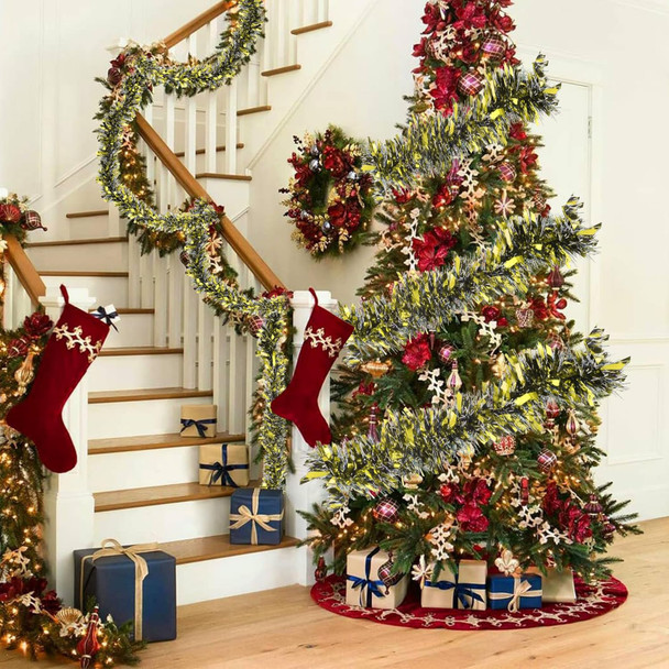 32.8 Ft Gold Tinsel Garland Metallic Shiny Twist Garland Hanging Decorations for Christmas Holiday Birthday Party Supplies Indoor Outdoor Ornaments Home Decor