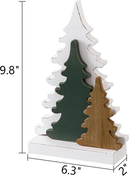 Farmhouse Tabletop Christmas Tree Decorations 10 Inch, Distressed White and Green Rustic Small Wooden Christmas Trees for Entryway Living Room Bedroom, Halloween Tables Centerpieces