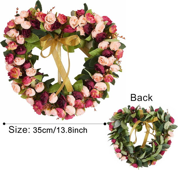 Heart-Shaped Garland Wreath Vintage Art Simulation Rose Flowers Wreath for Home Decoration Wedding Wine Red (14inch, Heart) Heart-Shaped Garland Wreath Vintage Art Simulation Rose Flowers Wreath for Home Decoration Wedding Wine Red (14inch, Heart)