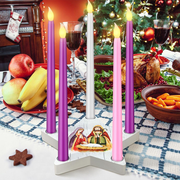 Sliner Christmas Advent Candle Holder Nativity Scene Christmas Candle Holder Set 1 Star Shape Wooden Advent Wreath Candlestick Holders and Candles Rustic Mantle Holiday Table Decoration (Novelty)