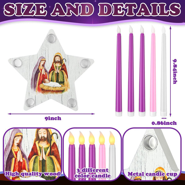 Sliner Christmas Advent Candle Holder Nativity Scene Christmas Candle Holder Set 1 Star Shape Wooden Advent Wreath Candlestick Holders and Candles Rustic Mantle Holiday Table Decoration (Novelty)