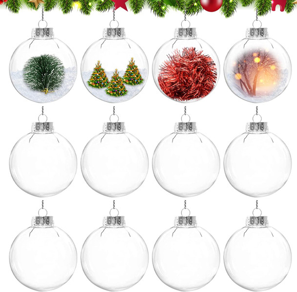 12Pcs 60mm Clear Plastic Christmas Ball Ornaments 2.36'' Round Clear Plastic Fillable Bulb DIY Craft Ornaments Shatterproof Xmas Tree Hanging Balls for Holiday, Wedding, Birthday, Christmas Wreath 12Pcs 60mm Clear Plastic Christmas Ball Ornaments 2.36'' Round Clear Plastic Fillable Bulb DIY Craft Ornaments Shatterproof Xmas Tree Hanging Balls for Holiday, Wedding, Birthday, Christmas Wreath