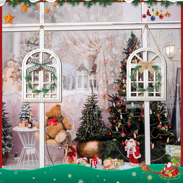Soaoo 3 Pcs Christmas Wall Hanging Decor Wooden Decoration Front Door Window Plaque Signs Indoor Outdoor Christmas Hanging Ornament Arch with Wreath Bow for Holiday Party School Office Home Farmhouse