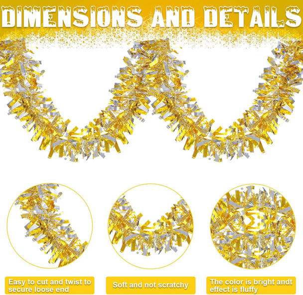 Sosation 200 ft Christmas Tinsel Garland Christmas Tree Decorations Christmas Garland Ornament Glitter Tinsel Twist Garland Metallic Streamer Outdoor Hanging Garland for Wedding(Gold Silver)
