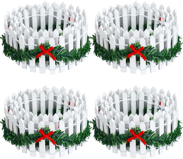 Spiareal 4 Pcs Christmas Village Accessories 35 Inch Christmas Village Fence Wooden Miniature Fence White Picket Fence for Dollhouse Village Landscape(White)