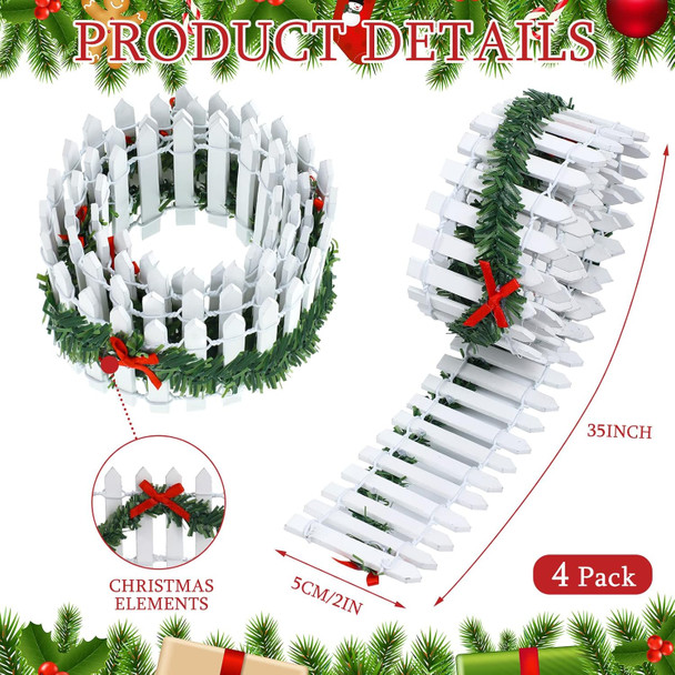 Spiareal 4 Pcs Christmas Village Accessories 35 Inch Christmas Village Fence Wooden Miniature Fence White Picket Fence for Dollhouse Village Landscape(White)