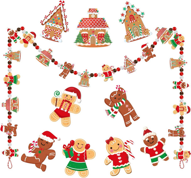 Gingerbread Christmas Garland 8.86 ft Gingerbread Garland for Christmas Tree Hanging Christmas Decor Gingerbread Decorations Gingerbread Pendant Winter Wood Bead Garland for Holiday Party