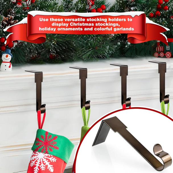 Christmas Stocking Holders for Mantle,4 Pack Adjustable Stocking Holder Non-Skid Stocking Hangers Lightweight Stocking Hooks for Fireplace,Mantel Stocking Holders Clip for Xmas Home Party Decoration