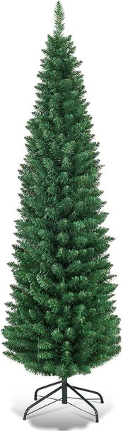 SPSUPE 5FT Artificial Pencil Christmas Tree, Slim Skinny Tree with 220 Branch Tips, Sturdy Metal Stand, Unlit Xmas Tree for Home Office Party Holiday Decoration (5FT)