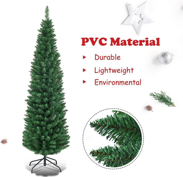 SPSUPE 5FT Artificial Pencil Christmas Tree, Slim Skinny Tree with 220 Branch Tips, Sturdy Metal Stand, Unlit Xmas Tree for Home Office Party Holiday Decoration (5FT)