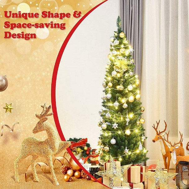 SPSUPE 5FT Artificial Pencil Christmas Tree, Slim Skinny Tree with 220 Branch Tips, Sturdy Metal Stand, Unlit Xmas Tree for Home Office Party Holiday Decoration (5FT)