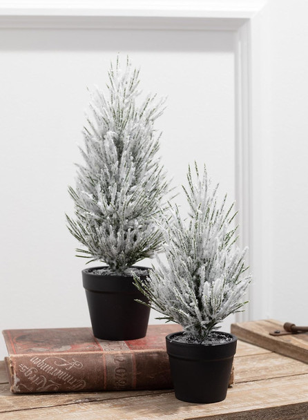 Sullivans Flocked Christmas Pine Tree Set of 2, Christmas Decor, Mini Christmas Trees, Christmas Decorations Indoor Home Decor, Flocked Trees, Artificial Christmas Trees, Tabletop Christmas Decor