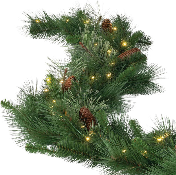 Sullivans 9' Prelit Christmas Garland, Christmas Decor, Garland Christmas Decorations, Artificial Pine Garland For Mantle with Lights, Pinecone Accents, Warm White Lights, Battery Timer, Holiday Decor