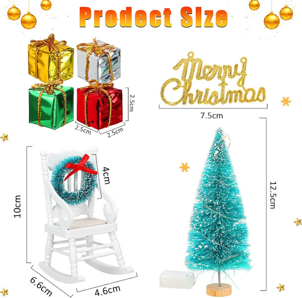 9 Pcs Christmas Memory Lanterns Sets, Include 1:12 Scale Christmas Model Chairs, Christmas Tree, Boxes, Multi Color Wreath Christmas Hanging Decoration and Light, No Lantern(Fresh Style)