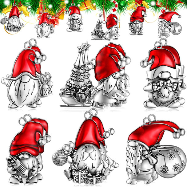Sumind 12 Pcs Christmas Santa Gnome Ornament Solid Pewter Metal Christmas Tree Ornament DIY Craft Hanging Decoration for Home Party Decorations (Santa)
