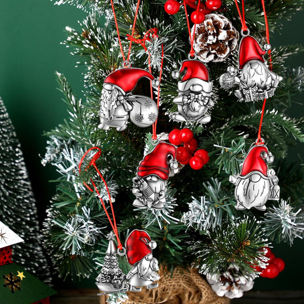 Sumind 12 Pcs Christmas Santa Gnome Ornament Solid Pewter Metal Christmas Tree Ornament DIY Craft Hanging Decoration for Home Party Decorations (Santa)