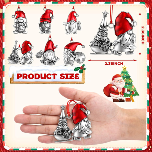Sumind 12 Pcs Christmas Santa Gnome Ornament Solid Pewter Metal Christmas Tree Ornament DIY Craft Hanging Decoration for Home Party Decorations (Santa)