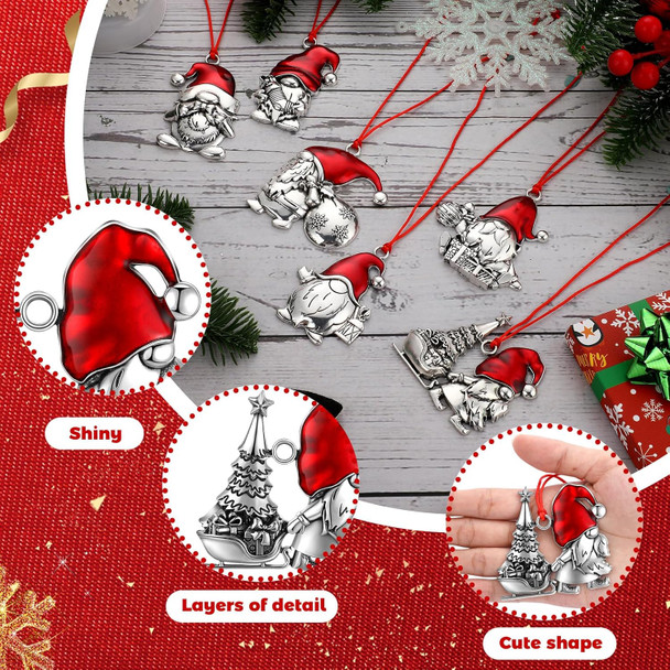 Sumind 12 Pcs Christmas Santa Gnome Ornament Solid Pewter Metal Christmas Tree Ornament DIY Craft Hanging Decoration for Home Party Decorations (Santa)