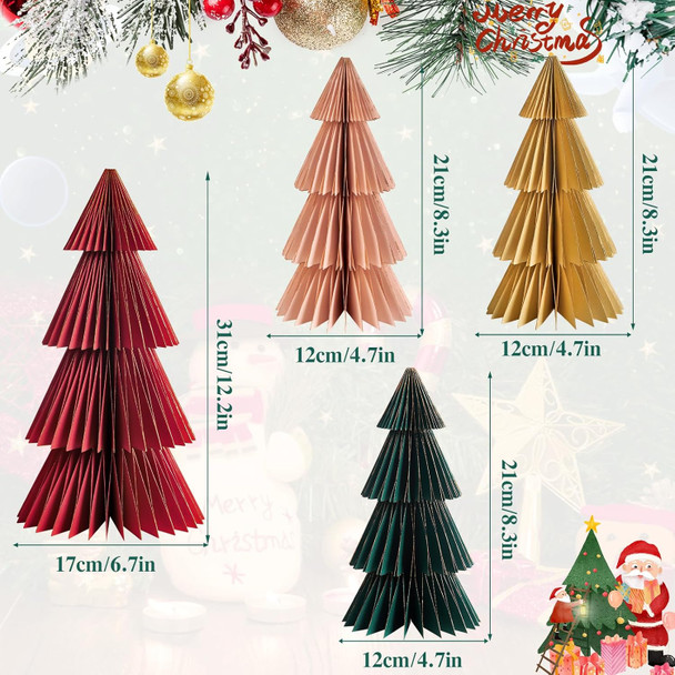 SUNBEAUTY 4 PCS Paper Christmas Tree Honeycomb Christmas Tree 3D Christmas Honeycomb Table Centerpiece Christmas Party Decorations Paper Trees for Home Xmas Holiday Party Decorations