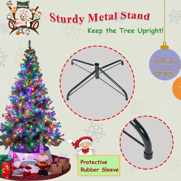 Sunnyglade 4Ft Premium Artificial Christmas Tree with 240 LED Multicolored String Lights (NOT Pre-Strung) & Rugged Metal Stand,8 Lighting Modes,400 Tips Full Tree,Xmas Decoration(4Ft,Multicolor)