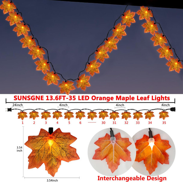 SUNSGNE Fall Lights Thanksgiving String Lights, 13.6FT 35LED Orange Leaf Lights Plug-in Fall String Lights for Thanksgiving Friendsgiving Harvest Autumn Fall Party Indoor Bedroom Home Decorations SUNSGNE Fall Lights Thanksgiving String Lights, 13.6FT 35LED Orange Leaf Lights Plug-in Fall String Lights for Thanksgiving Friendsgiving Harvest Autumn Fall Party Indoor Bedroom Home Decorations