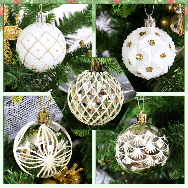 SUPREME XMAS Christmas Ornaments Set, 30pcs 2.36'' White and Gold Christmas Balls Ornaments for Christmas Tree Decorations Shatterproof Hanging Baubles for Thanksgiving Xmas Holiday Party Home Decor