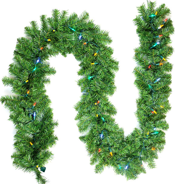 9 Feet Christmas Garland with 50 Multicolor Lights, Artificial Pine Garland with LED String Lights (Multicolor Light)