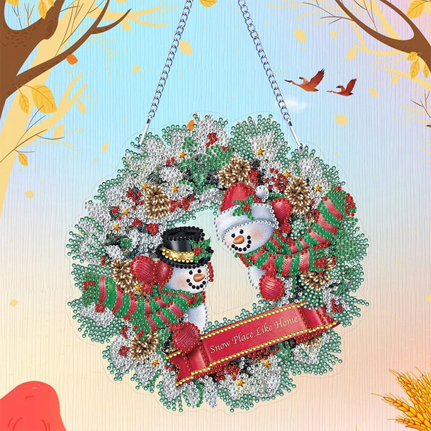 Christmas Diamond Painting Wreath Hanging Sign -Diamond Art - A DIY 5D Crystal Rhinestone Garland Kit for Home Window and Door Decor s