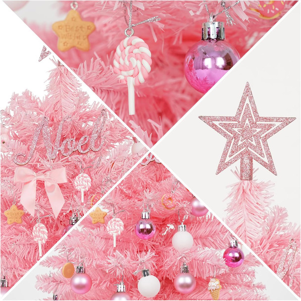 20" Mini Pink Christmas Tree Table Top Christmas Tree Artificial Xmas Tree Small Christmas Tree with Lights, Star Treetop and Balls, Tabletop Christmas Tree for Girls Rooms