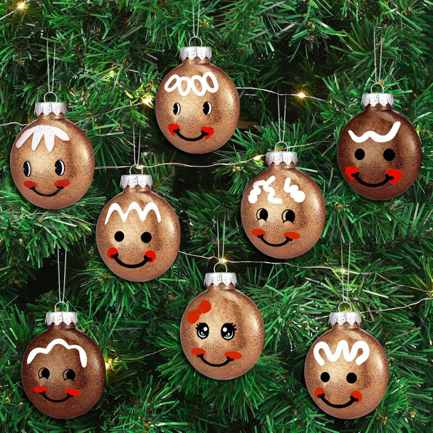 Syhood 8 Pcs 3.2 Inch Gingerbread Christmas Decorations 3D Gingerbread Face Ornaments Glitter Xmas Gingerbread Ornaments Ginger Bread Christmas Tree Decor for Holiday Party Supplies Outdoor Indoor