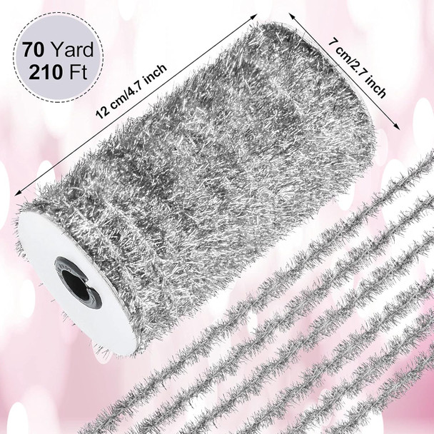 210 Feet Christmas Tinsel Garland Thin Glitter Tinsel Metallic Holiday Tinsel Garland Twist Tinsel Garland Decoration for Christmas Tree Birthday Party Wedding Decorations Supplies (Silver)