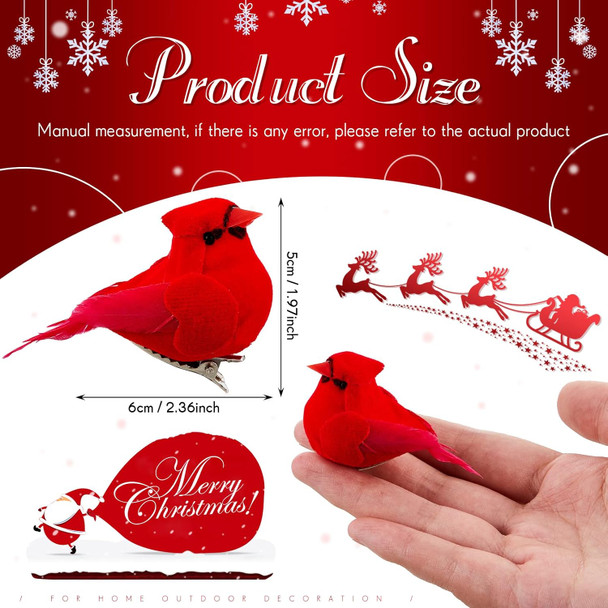 Taiyin 36 Pcs Red Cardinal with Clip on Christmas Tree Ornament Mini Red Feather Fake Birds Decorations Bird Craft Ornament for Christmas Tree Home Outdoor Wreath Arts Decoration