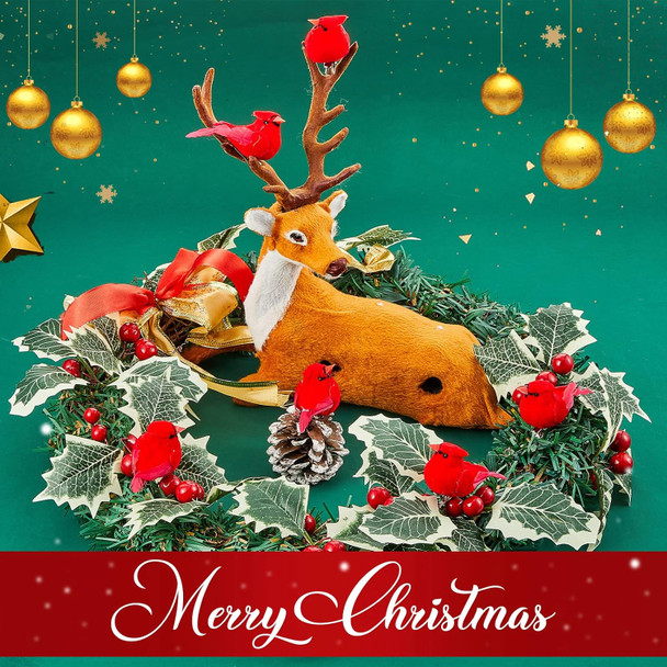 Taiyin 36 Pcs Red Cardinal with Clip on Christmas Tree Ornament Mini Red Feather Fake Birds Decorations Bird Craft Ornament for Christmas Tree Home Outdoor Wreath Arts Decoration