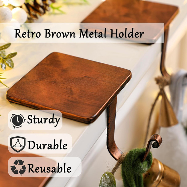 Tandefio 4 Pcs Christmas Stocking Holders for Mantle Heavy Duty Stocking Hangers with Protective Pads Cast Iron Xmas Stocking Hooks for Fireplace Home Shelf (Vintage Copper)
