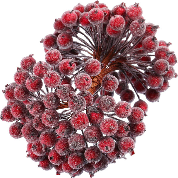 Tatuo 400 Pieces Artificial Frosted Holly Berries Fake 12 mm Mini Christmas Fruit Berry Flower Decor (Dark Red)