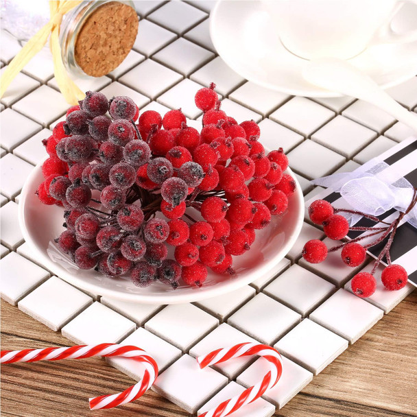 Tatuo 400 Pieces Artificial Frosted Holly Berries Fake 12 mm Mini Christmas Fruit Berry Flower Decor (Red and Dark Red)