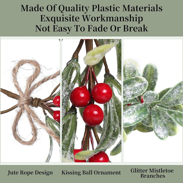 2 PCS Christmas Mistletoe Decor, Artificial Mistletoe Ornament Mistletoe Hanging Decorations Glitter Christmas Tree Accessories Dry Leaf Hanging Decoration for Christmas Party Tree Door