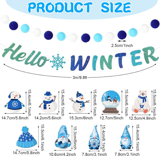 5 Pcs Winter Garland Decorations Hello Winter Banner Winter Felt Garlands Snowman Gnome Decorations Hanging Christmas Winter Decoration for Birthday Christmas Party Decor