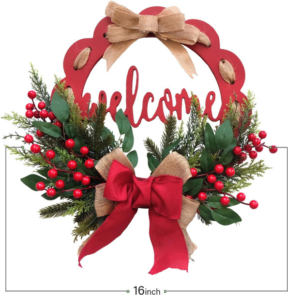 Tempus 16 Inch Wooden Board Circle Wreath Artificial Christmas Wreath Christmas Ribbon Wreath with Welcome Sign for Front Doors, Walls, farmhouses, Holiday Parties, Interior Decorations Tempus 16 Inch Wooden Board Circle Wreath Artificial Christmas Wreath Christmas Ribbon Wreath with Welcome Sign for Front Doors, Walls, farmhouses, Holiday Parties, Interior Decorations