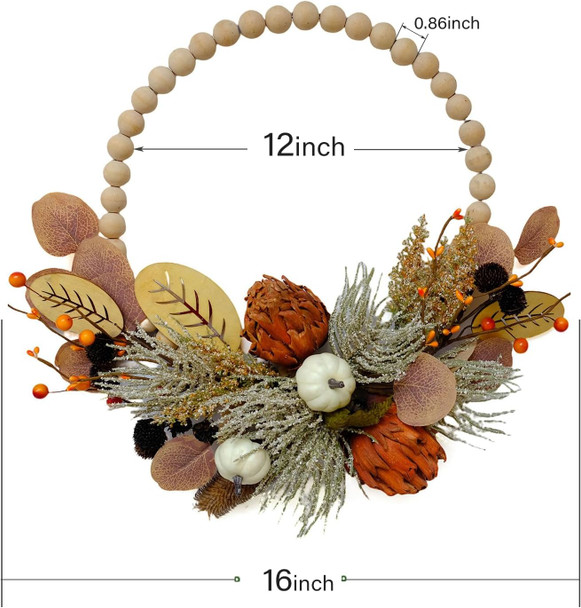 TEMPUS 16" Fall Wood Bead Front Door Wreath Artichoke Wood Chip Autumn Leaf Wreath Harvest, Thanksgiving Indoor and Outdoor Decor Farmhouse Front Door Decor …
