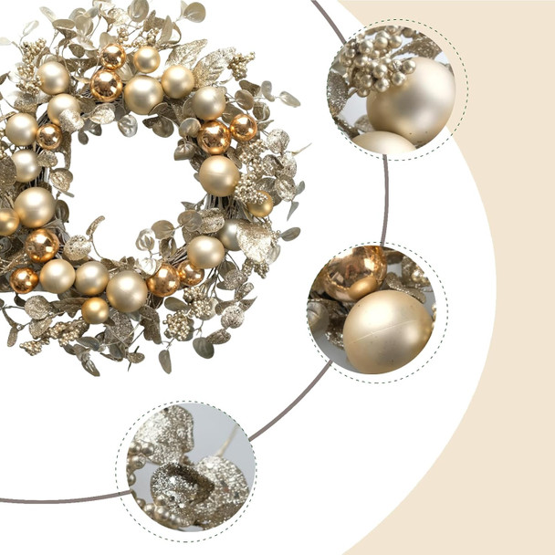 TEMPUS 20" Christmas Ball Wreath Golden Ornament Wreath Decoration for Christmas Festival Celebration Front Door Home Party Decors Shatterproof Hanging Ornament Wreath