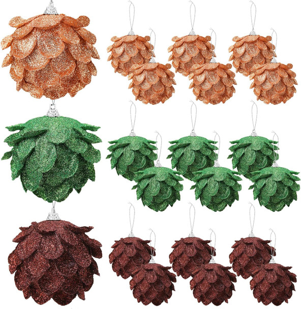 Threan 18 Pcs Christmas Ball Ornaments Glitter Christmas Tree Ornaments Artificial Pinecones Flowers Hanging Decoration for Christmas Xmas Winter Wreath Holiday Party Decor (Mixed Color)
