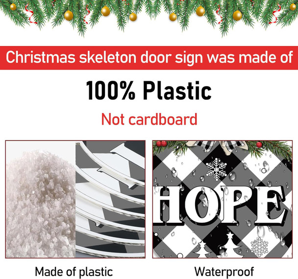 6 Pcs Christmas Hanging Sign Decorations Plaid Wreaths Door Sign Plastic Round Peace Joy Love Decorative Sign with Rope for Xmas Holiday Party Front Door Windows Walls Decor (Black and White)