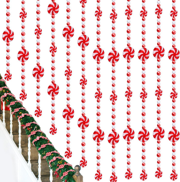 Tigeen 36 ft Christmas Tree Candy Garland, Candy Beaded Garland Plastic Red and White Bead Garland Candy Round Decor for Christmas Tree Xmas Home Fireplace Christmas Party Decoration