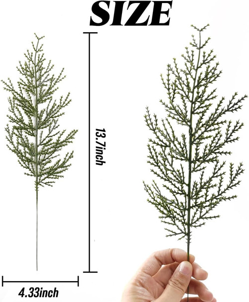 TIHOOD 42PCS 14 Inches Artificial Pine Branches, Christmas Faux Cedar Stems, Artificial Faux Cedar Branches, Fake Christmas Greenery Pine Picks for Wreath Craft DIY Home Kitchen Decorations