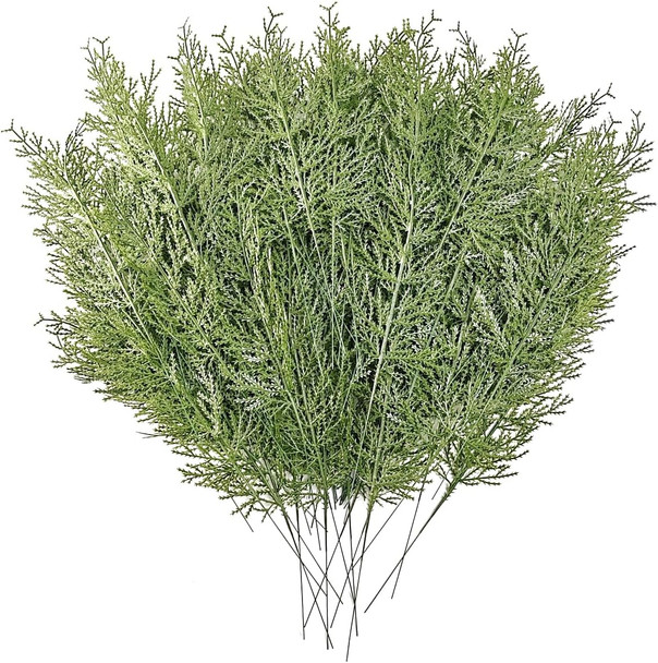 TIHOOD 42PCS 14 Inches Artificial Pine Branches, Christmas Faux Cedar Stems, Artificial Faux Cedar Branches, Fake Christmas Greenery Pine Picks for Wreath Craft DIY Home Kitchen Decorations