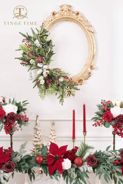 TINGE TIME Christmas Decoration Artificial Flowers Combo, 36pcs DIY Pine Needle, Bell, Berry Set for Xmas Tree Fireplace Staircase Wall Home Decoration (Bell & Pine Needle)