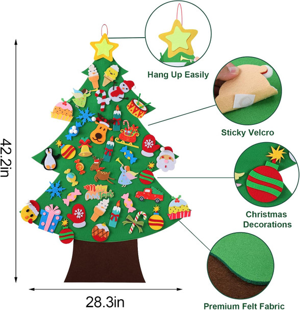 Felt Christmas Tree - 3.5 FT Wall Felt Christmas Tree for Kids with 40 Pcs Ornaments, DIY Xmas s for Christmas Decorations